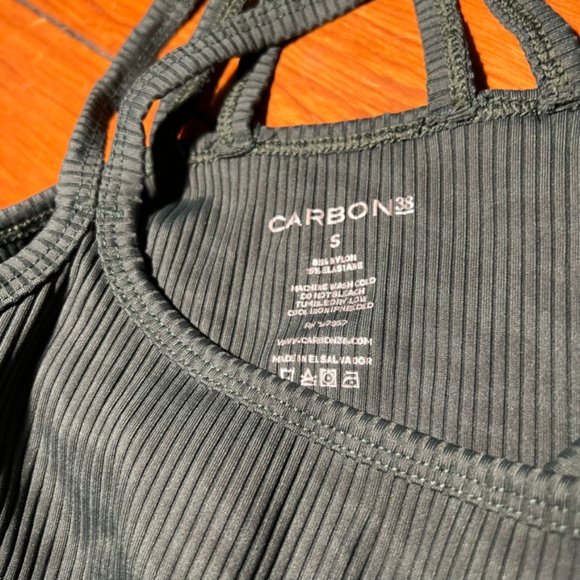 Carbon38 Ribbed Leopard Crop Bra - Color: Green | Size: S - Picture 9 of 15